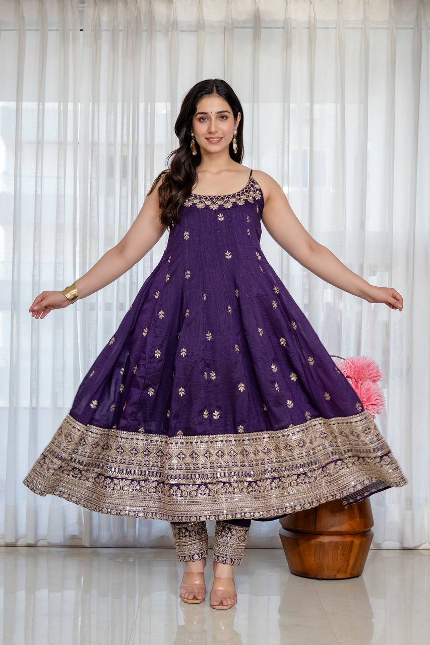 Purple Glamorous Silk Gown Set ClothsVilla