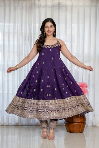 Purple Glamorous Silk Gown Set ClothsVilla