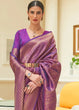 Load image into Gallery viewer, Purple Glossy Handloom Binny Silk Saree with Zari Weaving ClothsVilla