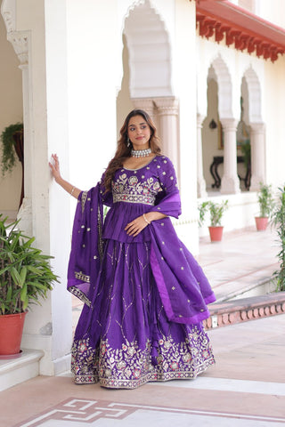 Purple Gold Crush Multi-Thread Embroidered Lehenga Choli Set with Sequins Work & Designer Dupatta – Fully Stitched ClothsVilla