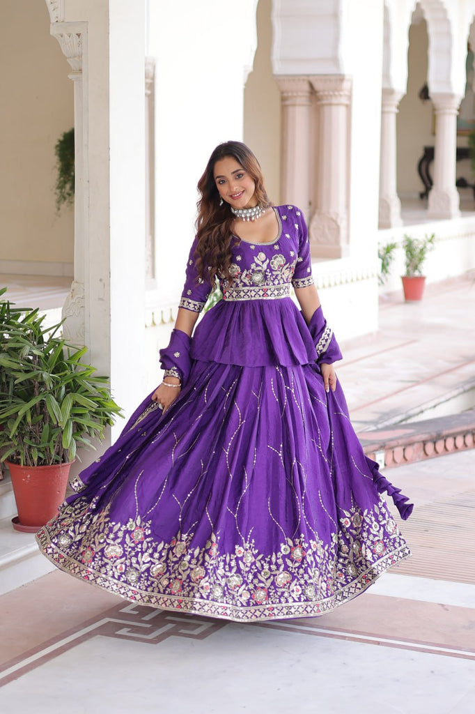 Purple Gold Crush Multi-Thread Embroidered Lehenga Choli Set Purple Gold Crush Multi-Thread Embroidered Lehenga Choli Set