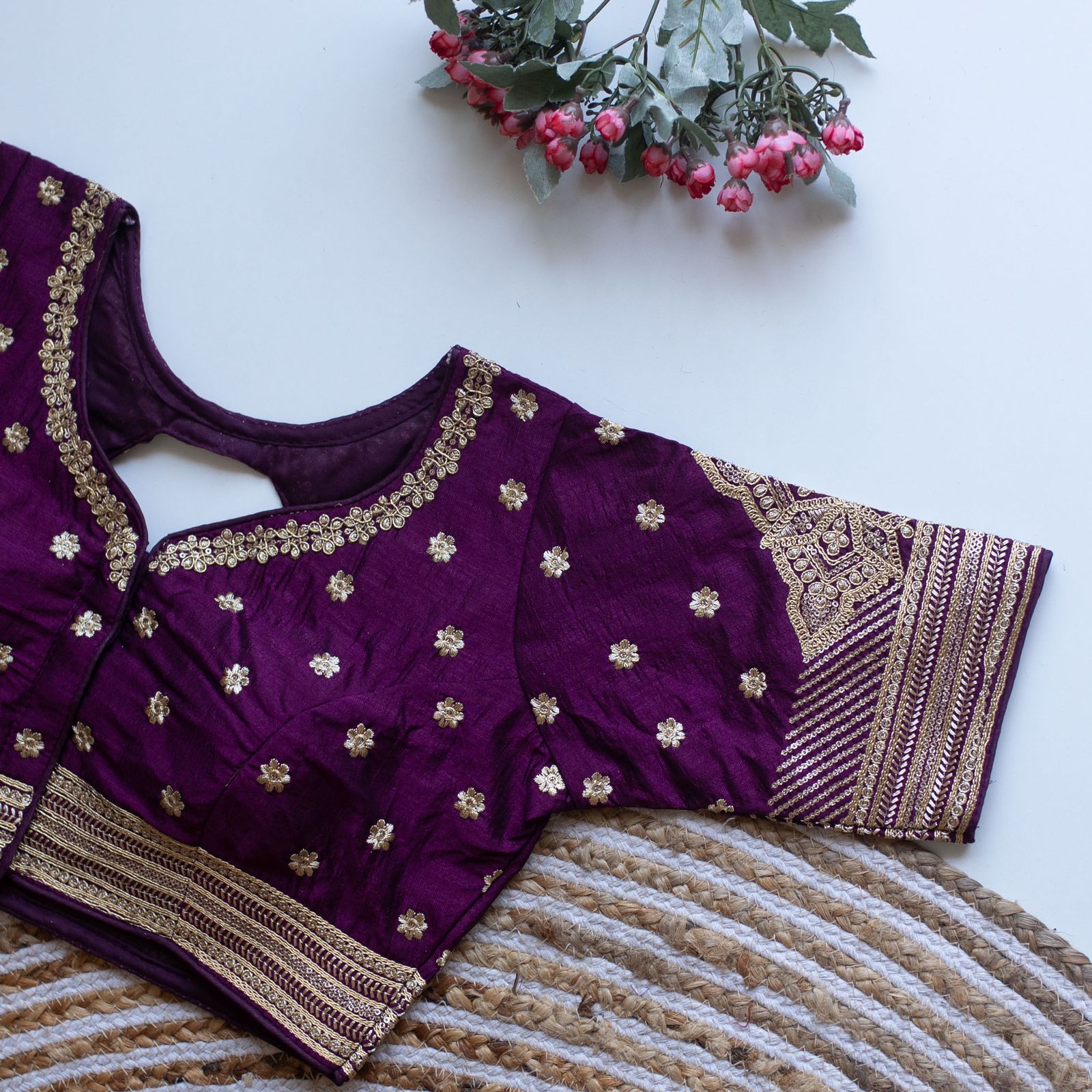 Purple Golden Embroidered Blouse with Sequins – Caterpillar Silk Elegance ClothsVilla Main image