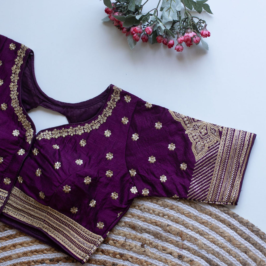 Purple Golden Embroidered Blouse with Sequins – Caterpillar Silk Elegance ClothsVilla