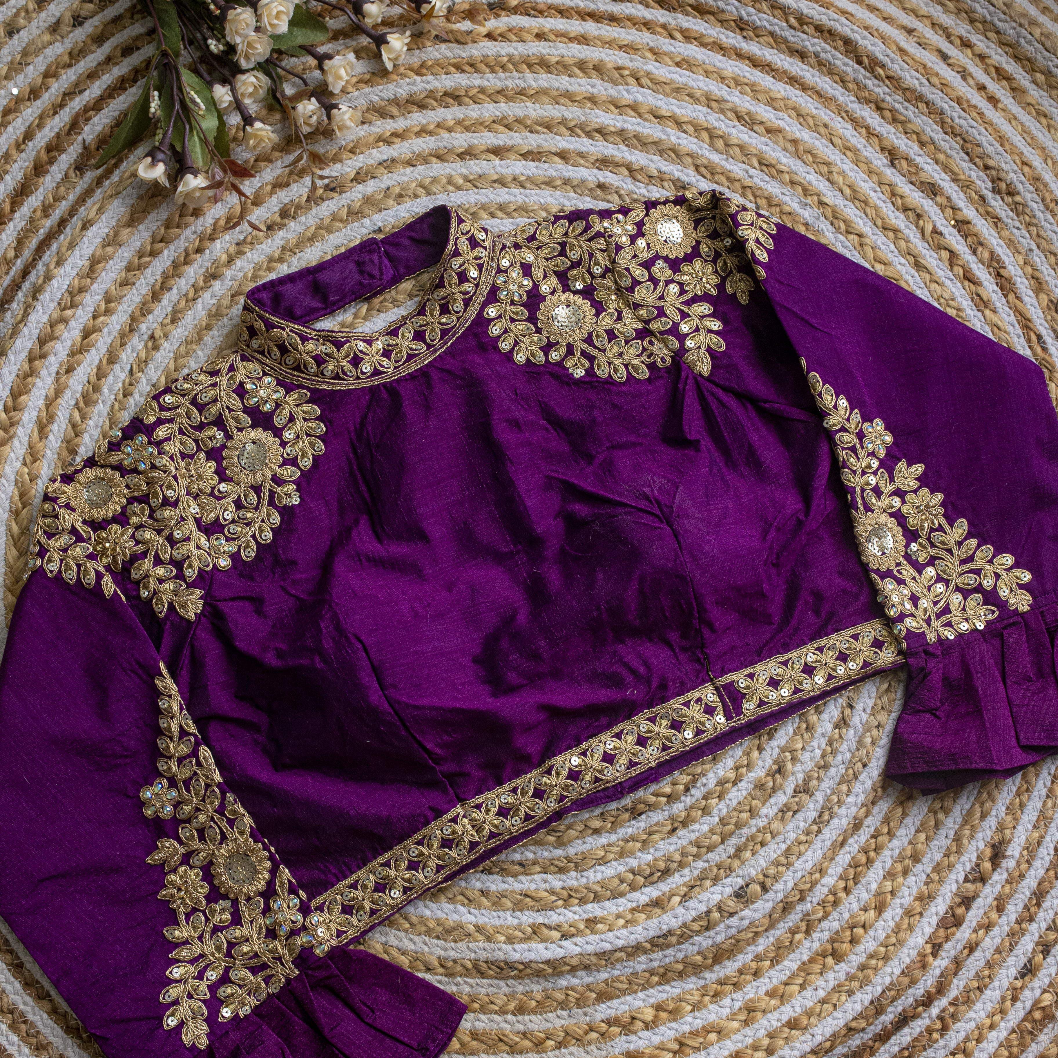 Purple Golden Sequence Embroidered Blouse in glossy silk ClothsVilla Main image