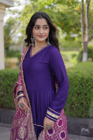 Purple Gota Patti Graceful Gown ClothsVilla