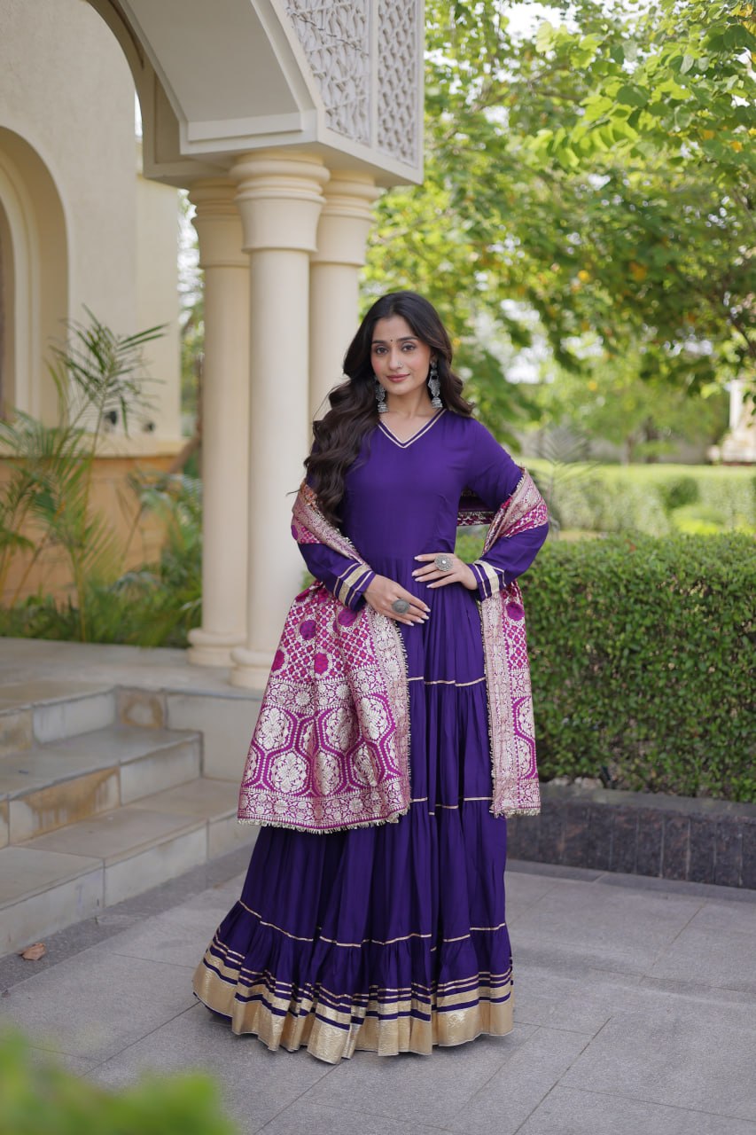 Purple Gota Patti Graceful Gown ClothsVilla