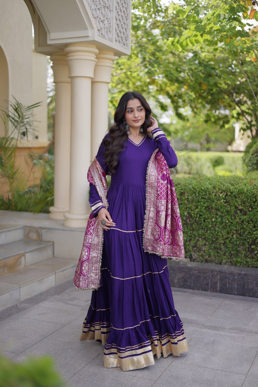 Purple Gota Patti Graceful Gown ClothsVilla