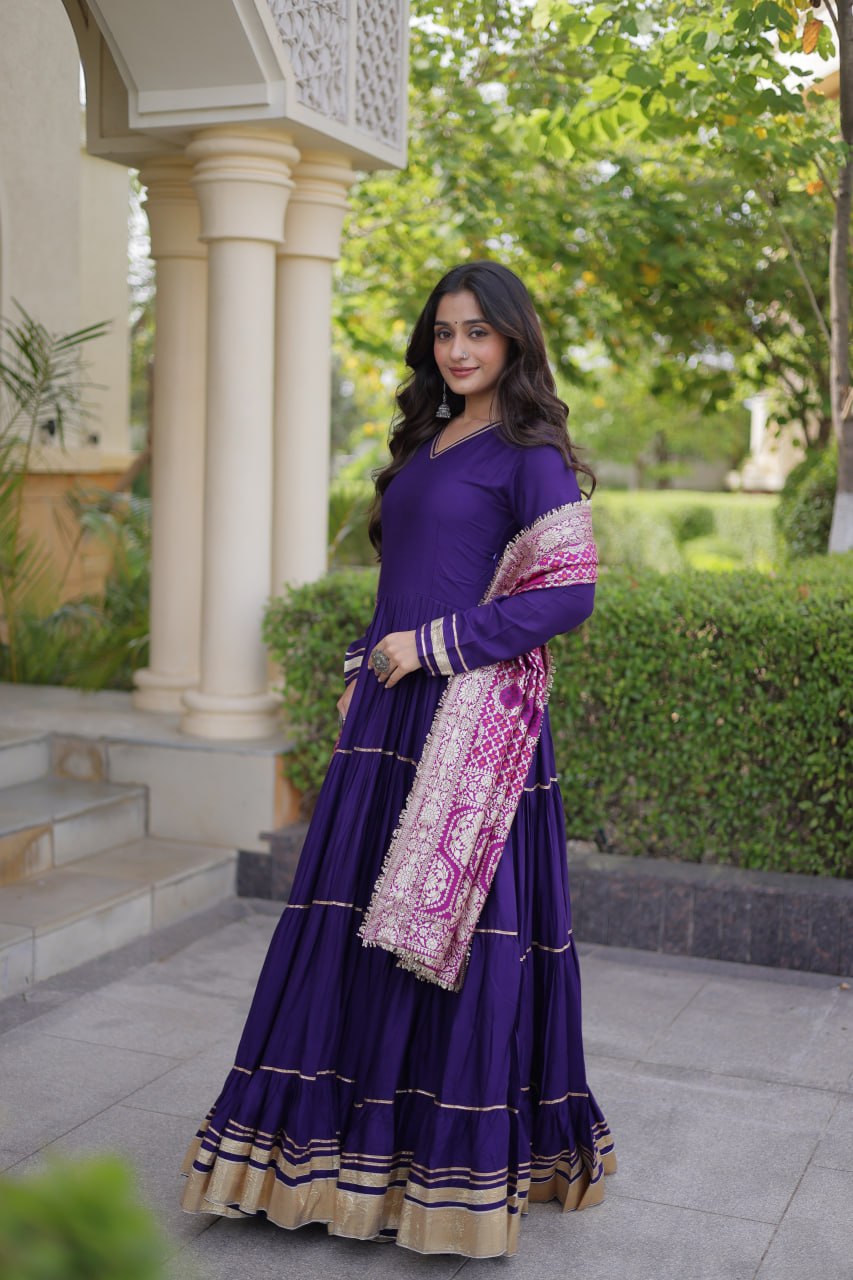 Purple Gota Patti Graceful Gown ClothsVilla