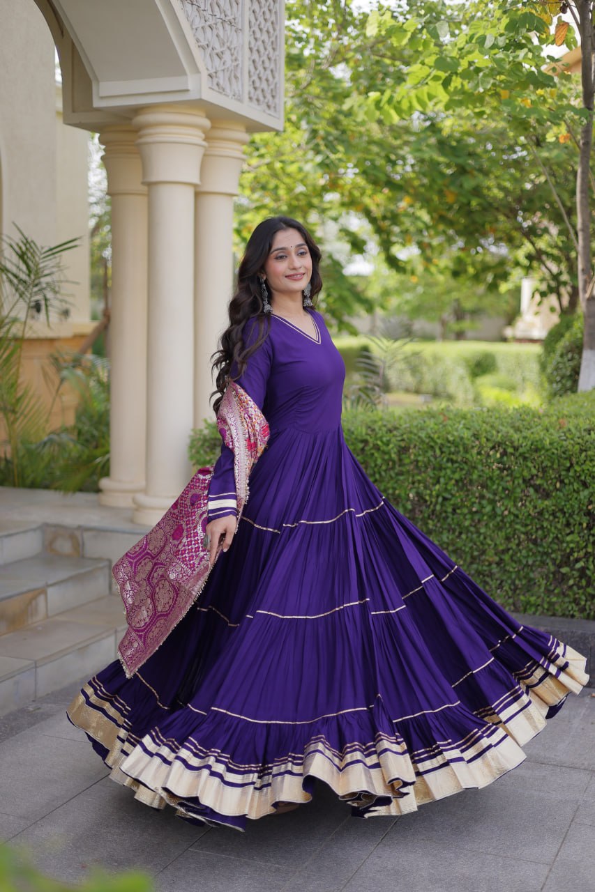 Purple Gota Patti Graceful Gown ClothsVilla