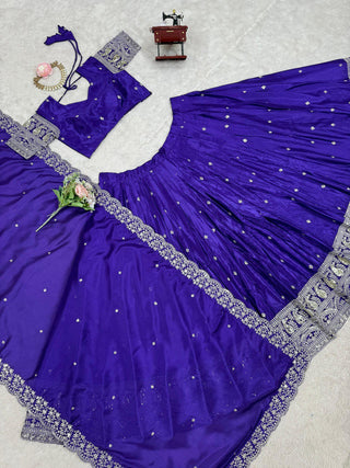 Purple Graceful Chinon Silk Lehenga Set with Sequin Embroidery & Lace-Detailed Dupatta ClothsVilla