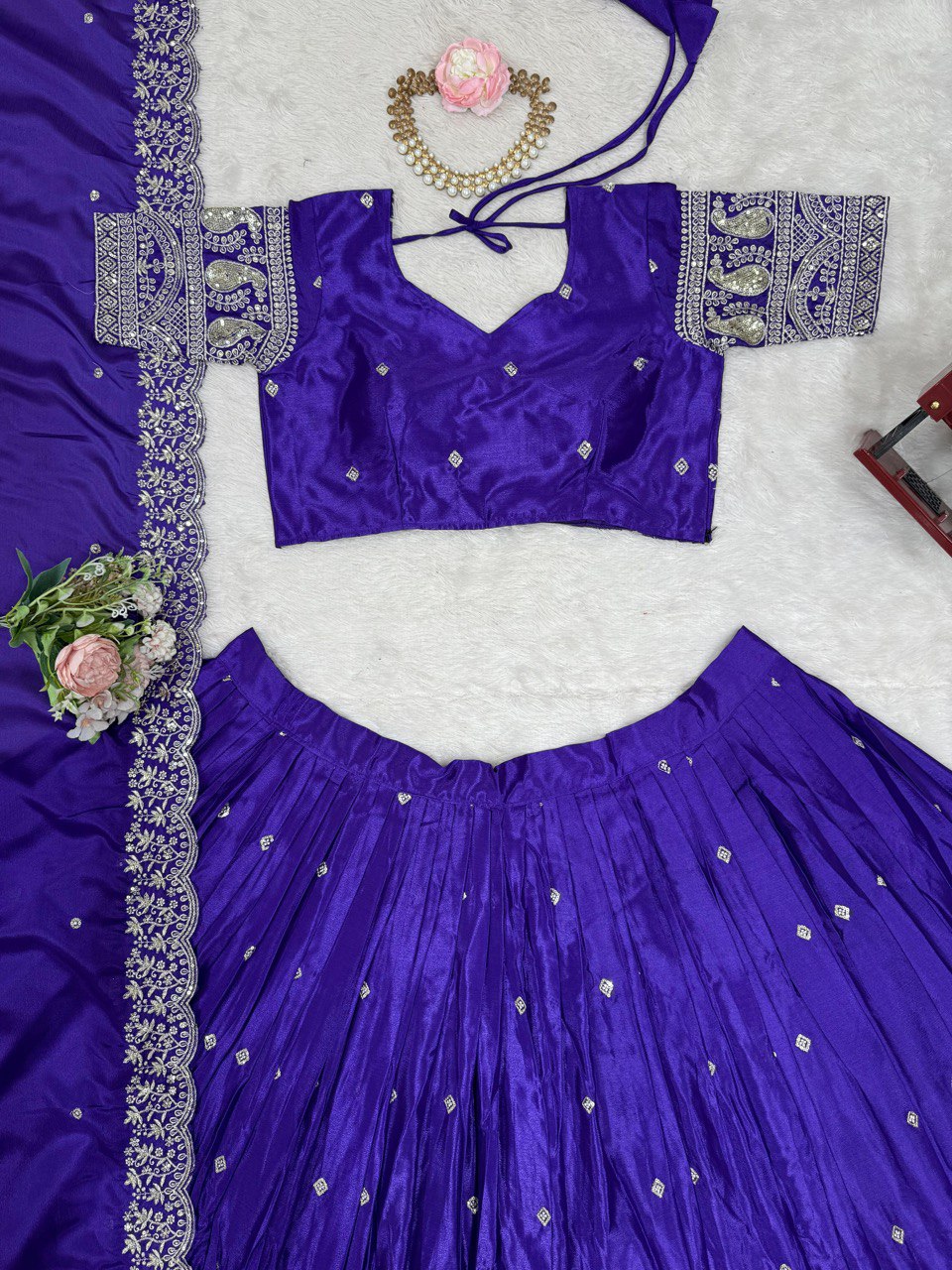 Purple Graceful Chinon Silk Lehenga Set with Sequin Embroidery & Lace-Detailed Dupatta ClothsVilla