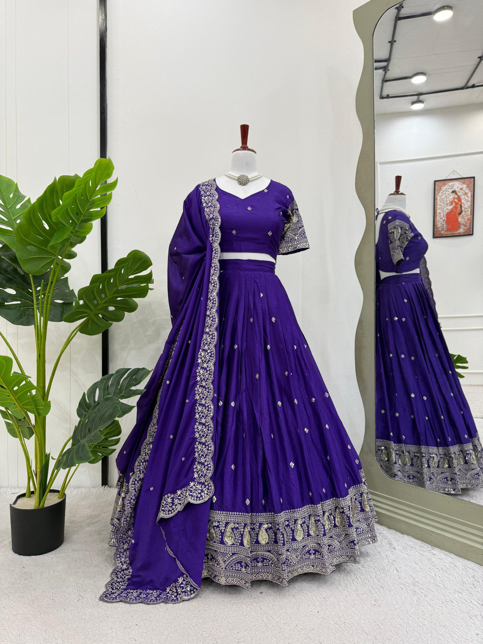 Purple Graceful Chinon Silk Lehenga Set with Sequin Embroidery & Lace-Detailed Dupatta ClothsVilla Main image