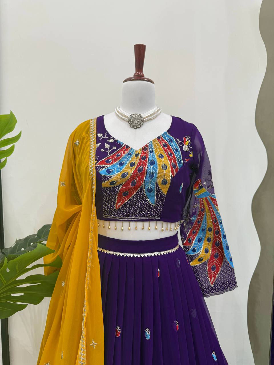 Purple Graceful Faux Georgette Lehenga Choli Set with Thread & Sequin Embroidery – With Dupatta ClothsVilla