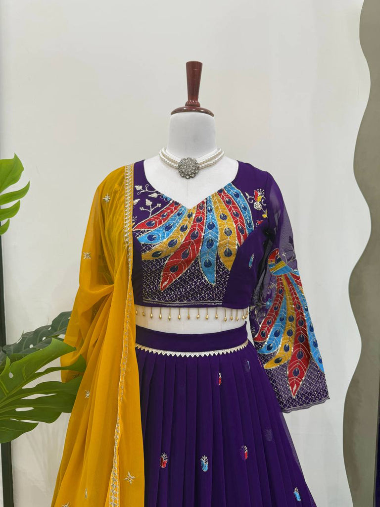 Purple Graceful Faux Georgette Lehenga Choli Set with Thread & Sequin Embroidery – With Dupatta ClothsVilla
