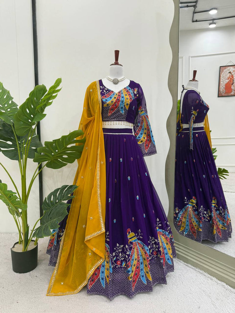 Purple Graceful Faux Georgette Lehenga Choli Set with Thread & Sequin Embroidery – With Dupatta ClothsVilla