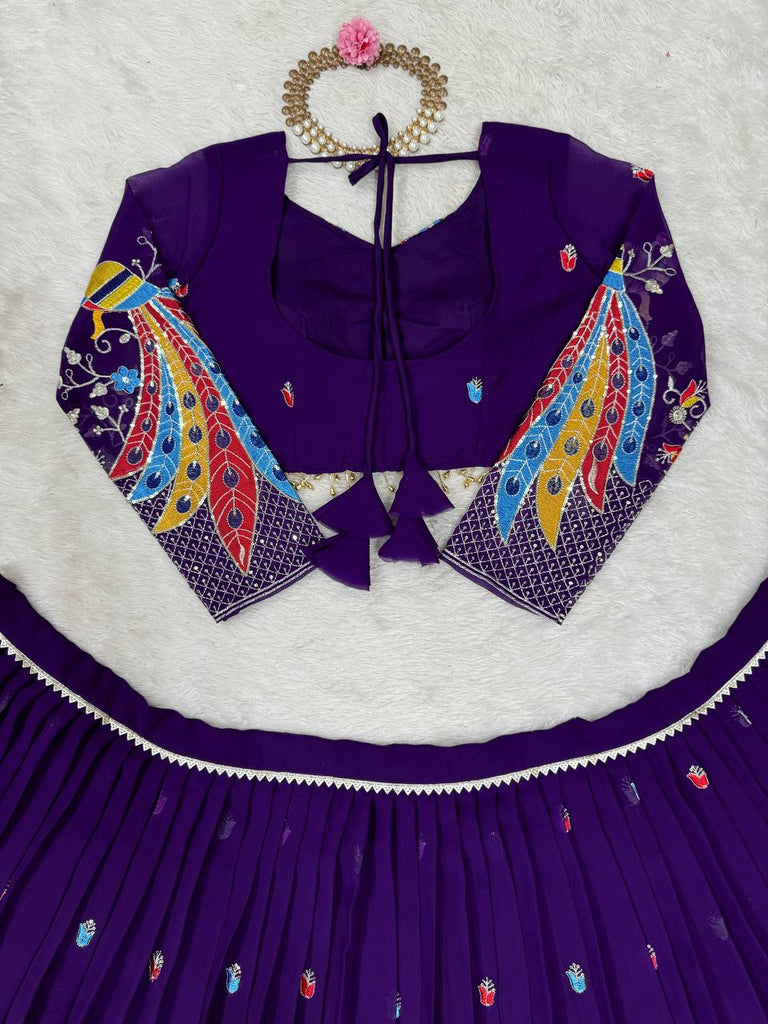 Purple Graceful Faux Georgette Lehenga Choli Set with Thread & Sequin Embroidery – With Dupatta ClothsVilla