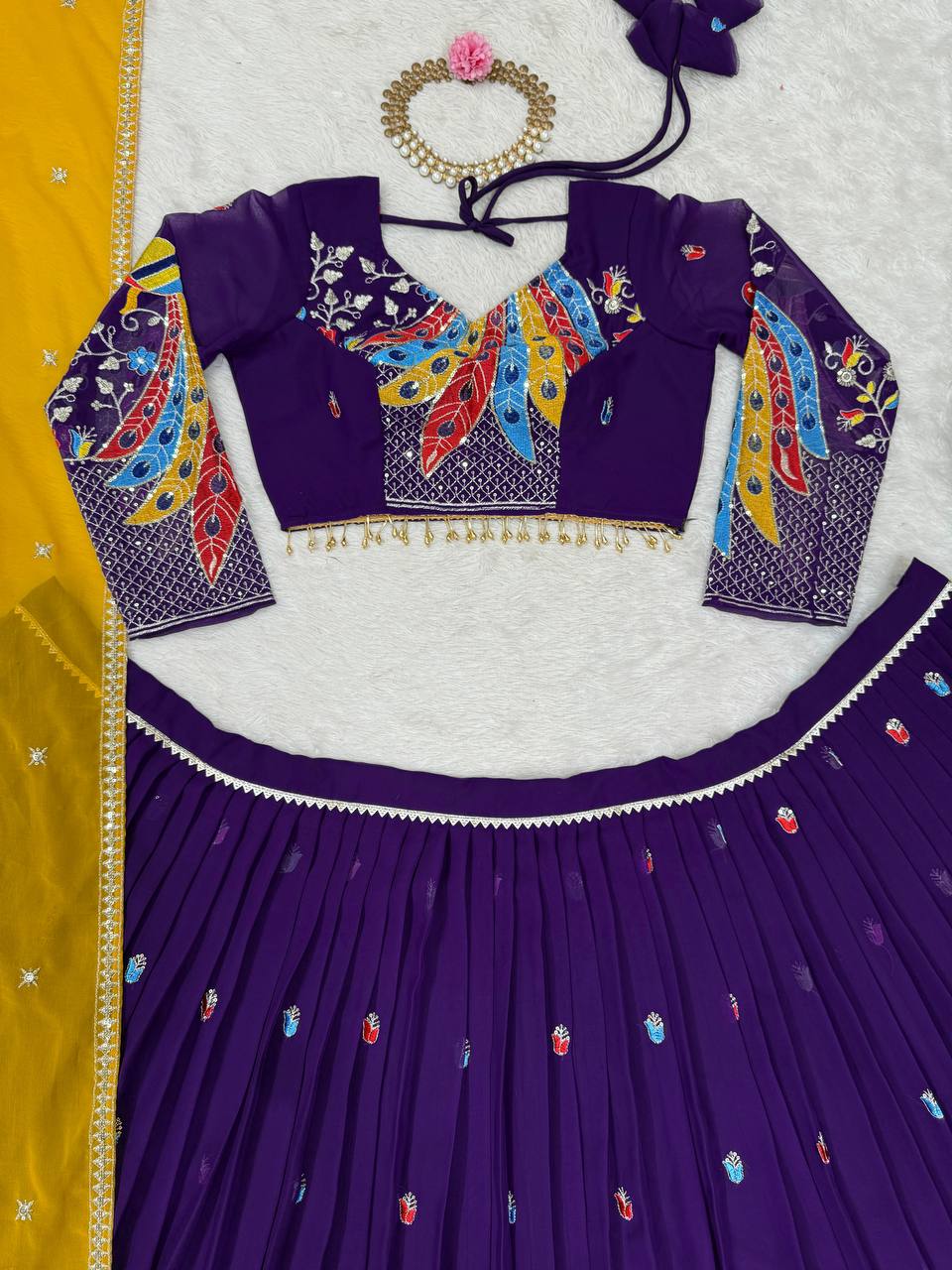Purple Graceful Faux Georgette Lehenga Choli Set with Thread & Sequin Embroidery – With Dupatta ClothsVilla