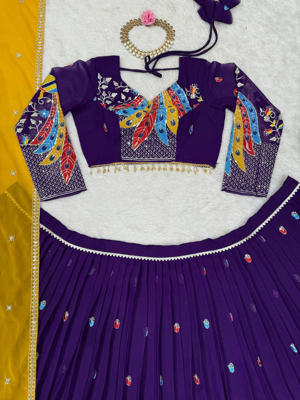 Purple Graceful Faux Georgette Lehenga Choli Set with Thread & Sequin Embroidery – With Dupatta ClothsVilla