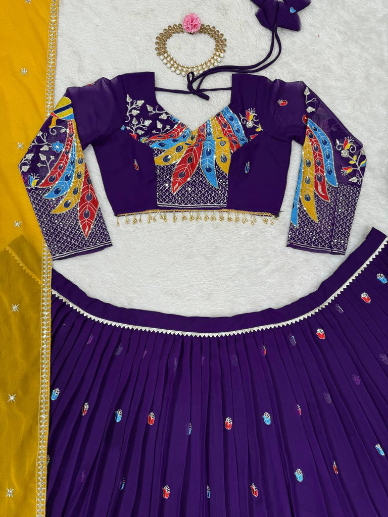 Purple Graceful Faux Georgette Lehenga Choli Set with Thread & Sequin Embroidery – With Dupatta ClothsVilla