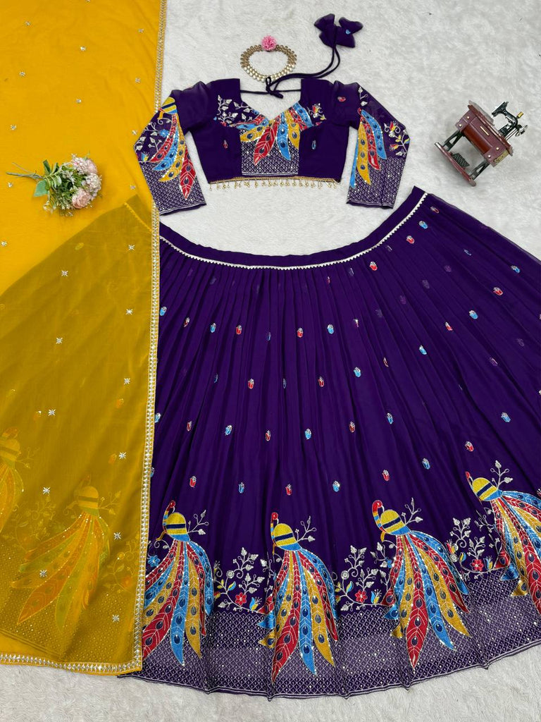 Purple Graceful Faux Georgette Lehenga Choli Set with Thread & Sequin Embroidery – With Dupatta ClothsVilla