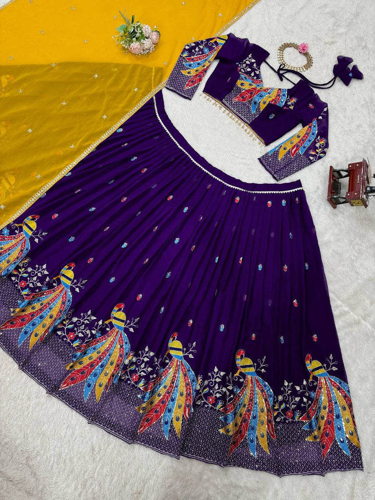 Purple Graceful Faux Georgette Lehenga Choli Set with Thread & Sequin Embroidery – With Dupatta ClothsVilla