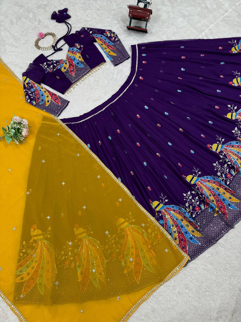 Purple Graceful Faux Georgette Lehenga Choli Set with Thread & Sequin Embroidery – With Dupatta ClothsVilla
