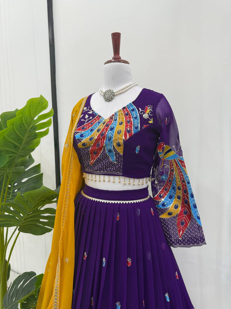 Purple Graceful Faux Georgette Lehenga Choli Set with Thread & Sequin Embroidery – With Dupatta ClothsVilla