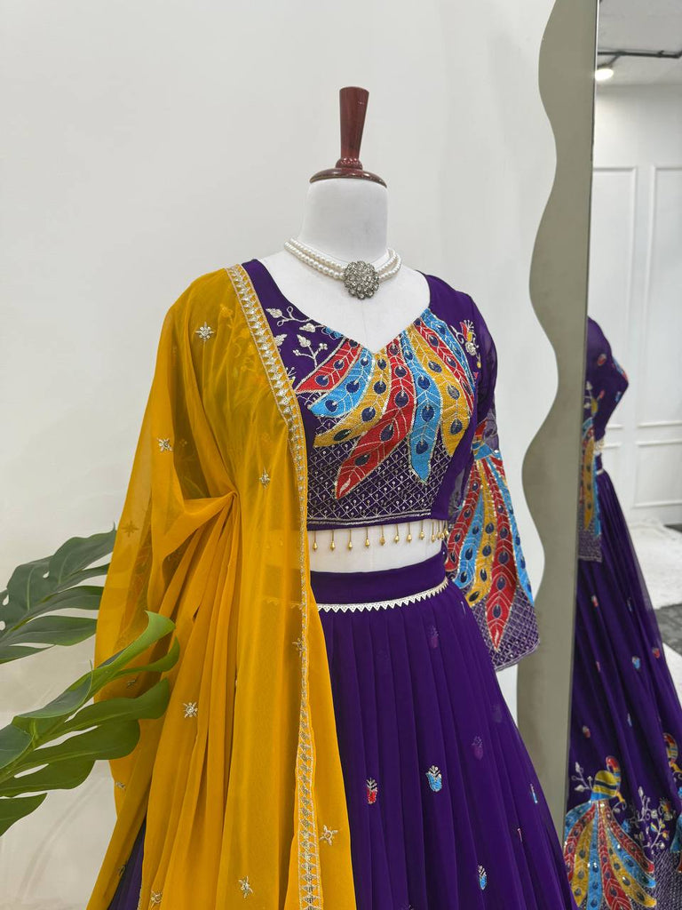 Purple Graceful Faux Georgette Lehenga Choli Set with Thread & Sequin Embroidery – With Dupatta ClothsVilla