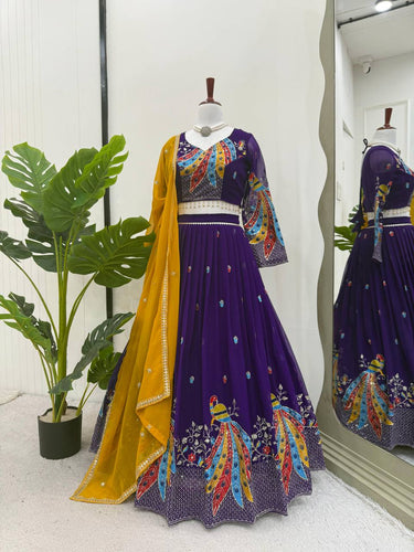 Purple Graceful Faux Georgette Lehenga Choli Set with Thread & Sequin Embroidery – With Dupatta ClothsVilla