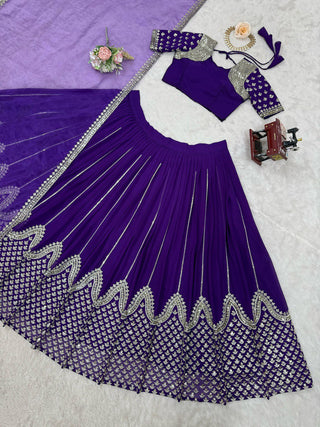 Purple Graceful Faux Georgette Semi-Stitched Lehenga Choli Set with Sequin Embroidery & Dupatta ClothsVilla