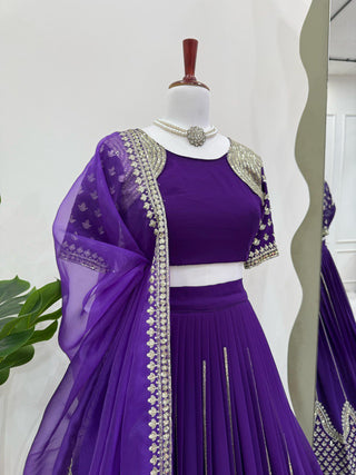 Purple Graceful Faux Georgette Semi-Stitched Lehenga Choli Set with Sequin Embroidery & Dupatta ClothsVilla