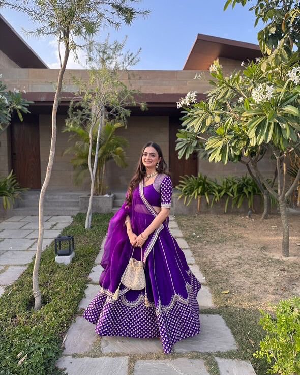 Purple Graceful Faux Georgette Semi-Stitched Lehenga Choli Set with Sequin Embroidery & Dupatta ClothsVilla