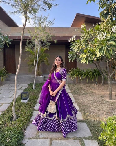 Purple Graceful Faux Georgette Semi-Stitched Lehenga Choli Set with Sequin Embroidery & Dupatta ClothsVilla