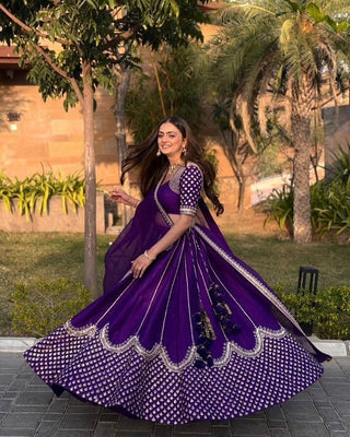 Purple Graceful Faux Georgette Semi-Stitched Lehenga Choli Set with Sequin Embroidery & Dupatta ClothsVilla