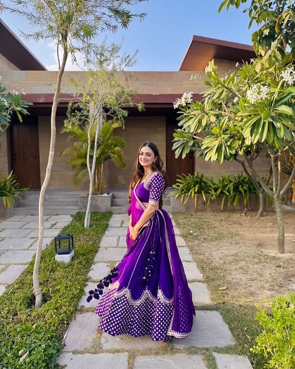 Purple Graceful Faux Georgette Semi-Stitched Lehenga Choli Set with Sequin Embroidery & Dupatta ClothsVilla