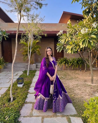 Purple Graceful Faux Georgette Semi-Stitched Lehenga Choli Set with Sequin Embroidery & Dupatta ClothsVilla
