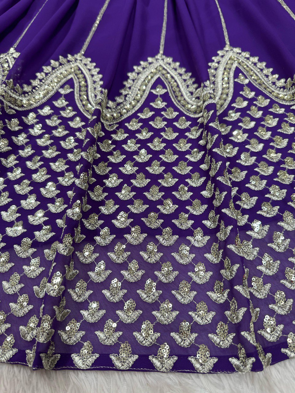 Purple Graceful Faux Georgette Semi-Stitched Lehenga Choli Set with Sequin Embroidery & Dupatta ClothsVilla