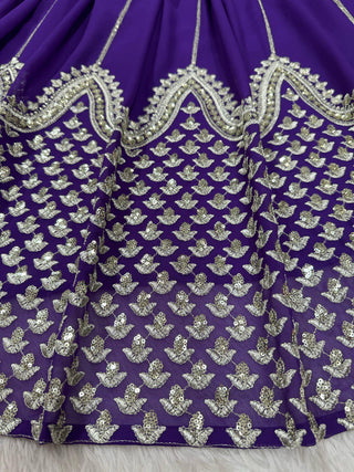 Purple Graceful Faux Georgette Semi-Stitched Lehenga Choli Set with Sequin Embroidery & Dupatta ClothsVilla
