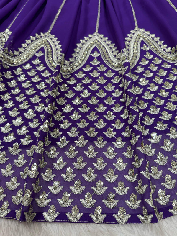Purple Graceful Faux Georgette Semi-Stitched Lehenga Choli Set with Sequin Embroidery & Dupatta ClothsVilla