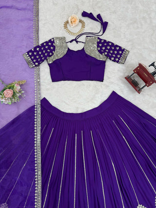 Purple Graceful Faux Georgette Semi-Stitched Lehenga Choli Set with Sequin Embroidery & Dupatta ClothsVilla