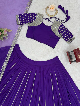 Purple Graceful Faux Georgette Semi-Stitched Lehenga Choli Set with Sequin Embroidery & Dupatta ClothsVilla