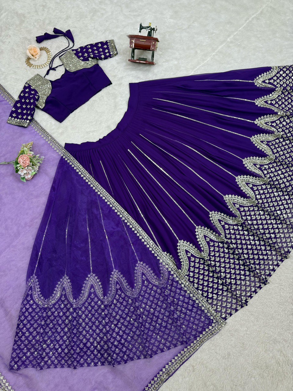 Purple Graceful Faux Georgette Semi-Stitched Lehenga Choli Set with Sequin Embroidery & Dupatta ClothsVilla