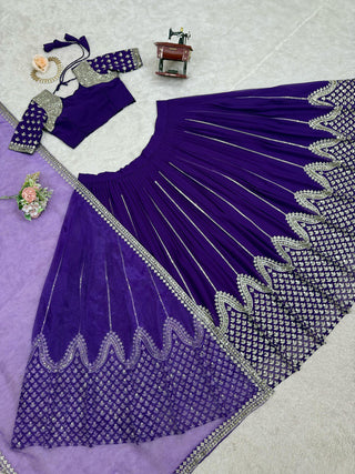 Purple Graceful Faux Georgette Semi-Stitched Lehenga Choli Set with Sequin Embroidery & Dupatta ClothsVilla