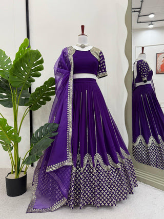 Purple Graceful Faux Georgette Semi-Stitched Lehenga Choli Set with Sequin Embroidery & Dupatta ClothsVilla