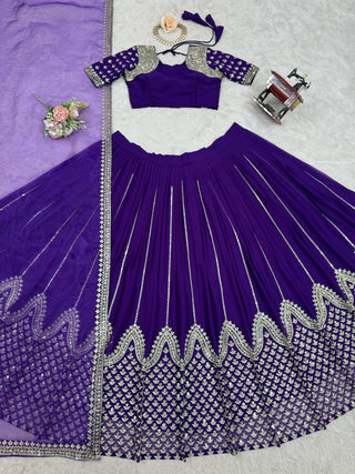 Purple Graceful Faux Georgette Semi-Stitched Lehenga Choli Set with Sequin Embroidery & Dupatta ClothsVilla