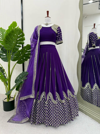 Purple Graceful Faux Georgette Semi-Stitched Lehenga Choli Set with Sequin Embroidery & Dupatta ClothsVilla