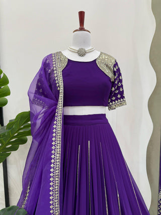 Purple Graceful Faux Georgette Semi-Stitched Lehenga Choli Set with Sequin Embroidery & Dupatta ClothsVilla