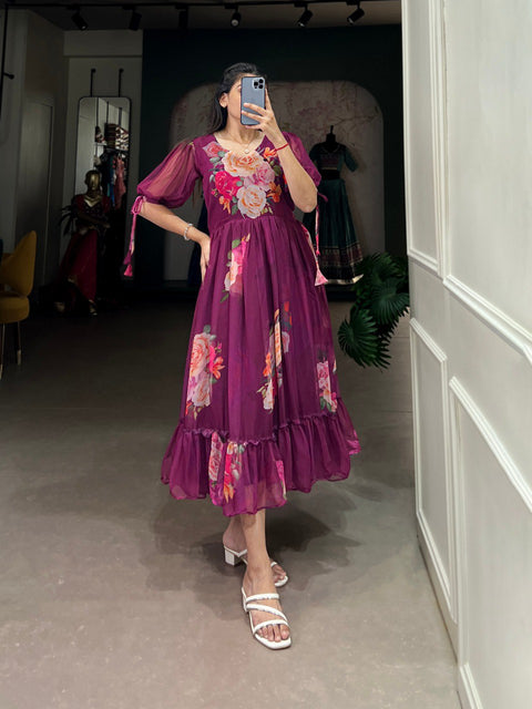 Purple Graceful Floral Georgette Frock – Ethnic Summer Collection Main image