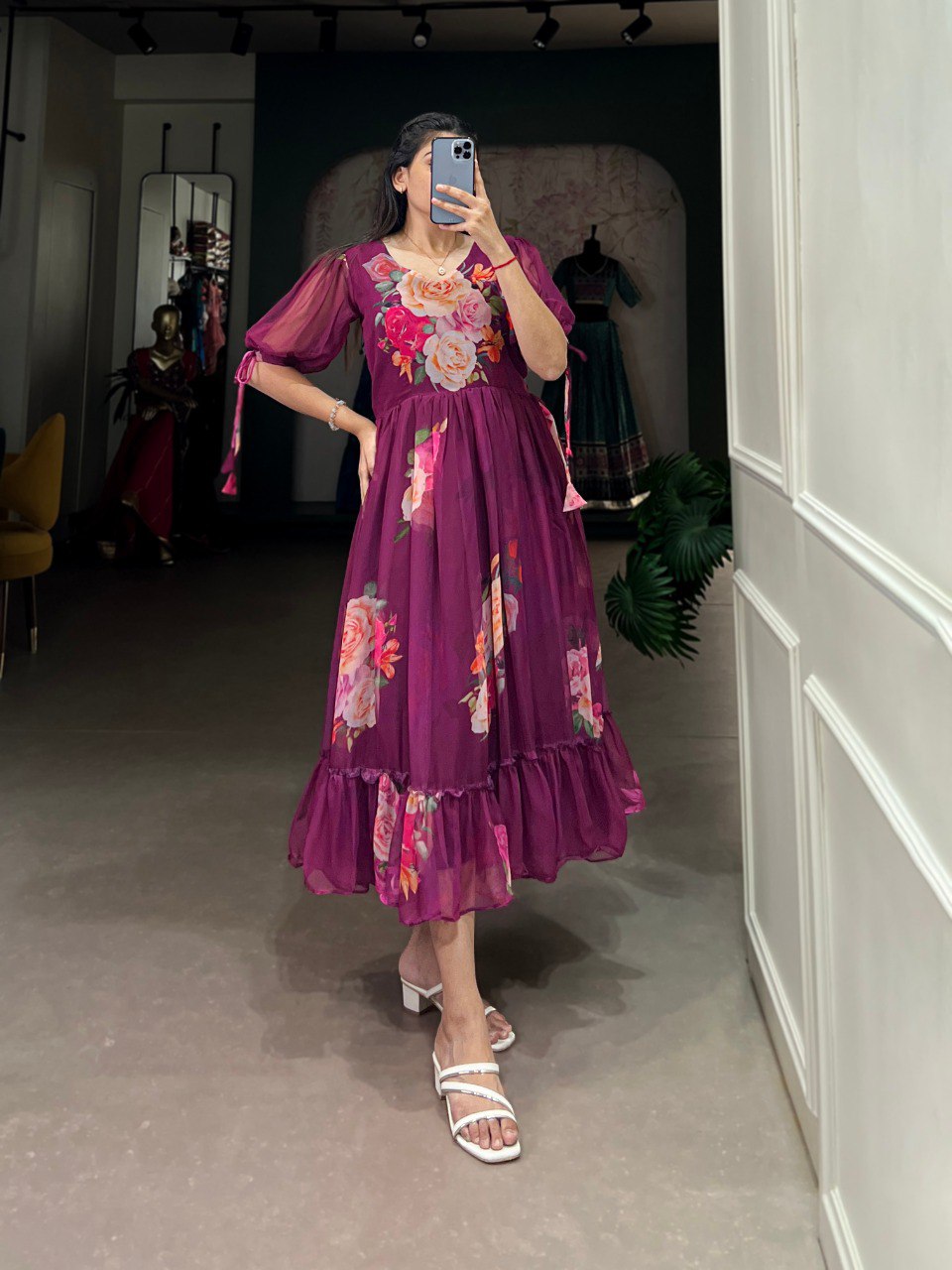 Purple Graceful Floral Georgette Frock – Ethnic Summer Collection Main image