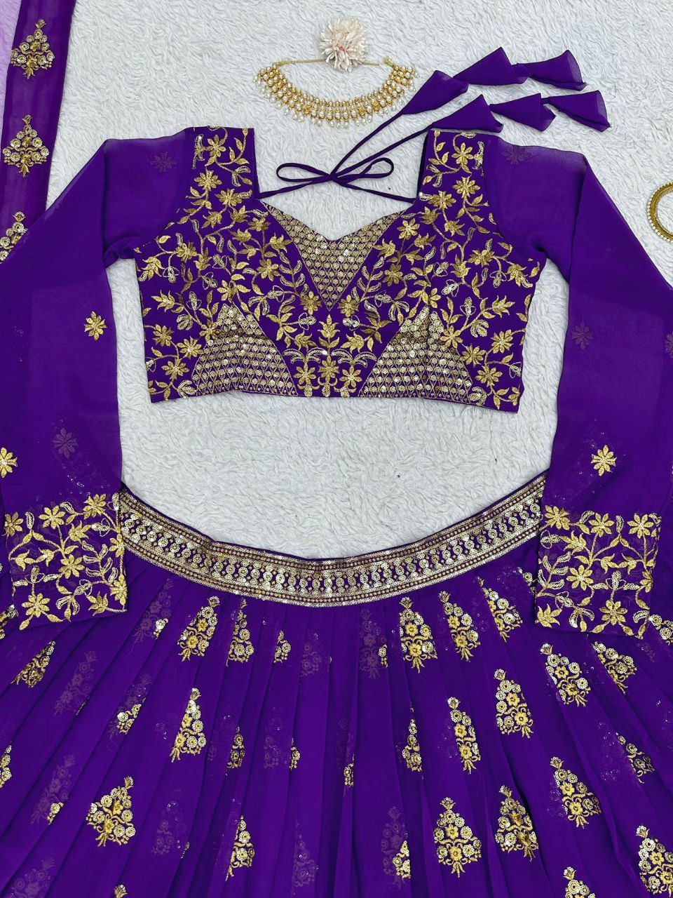 Purple Graceful Fox Georgette Embroidered Lehenga Set with Net Dupatta ClothsVilla